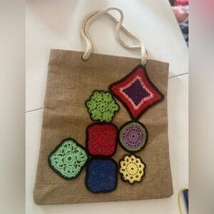 Handmade Potato Sack Tote Bag Colorful Embroidered Beach